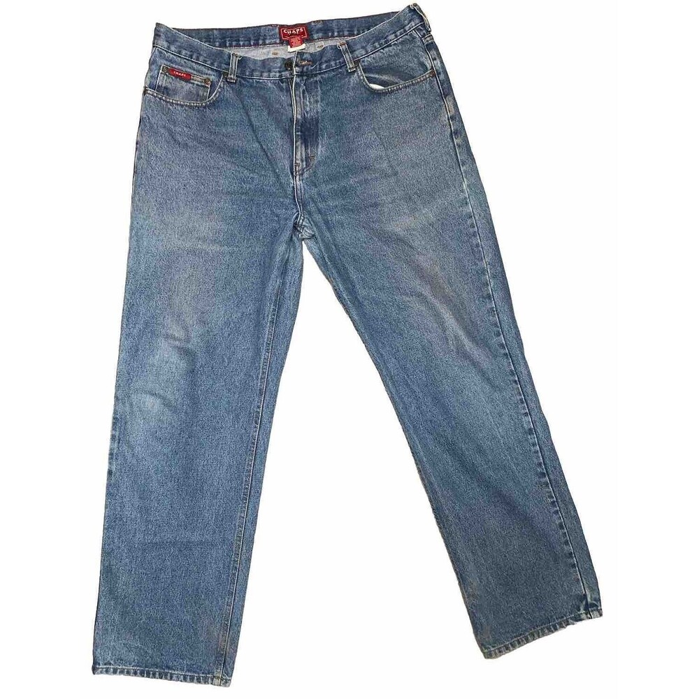 Chaps Denim Jeans Men 38x32L Blue Distress Denim Cotton Straight Classic Fit EUC